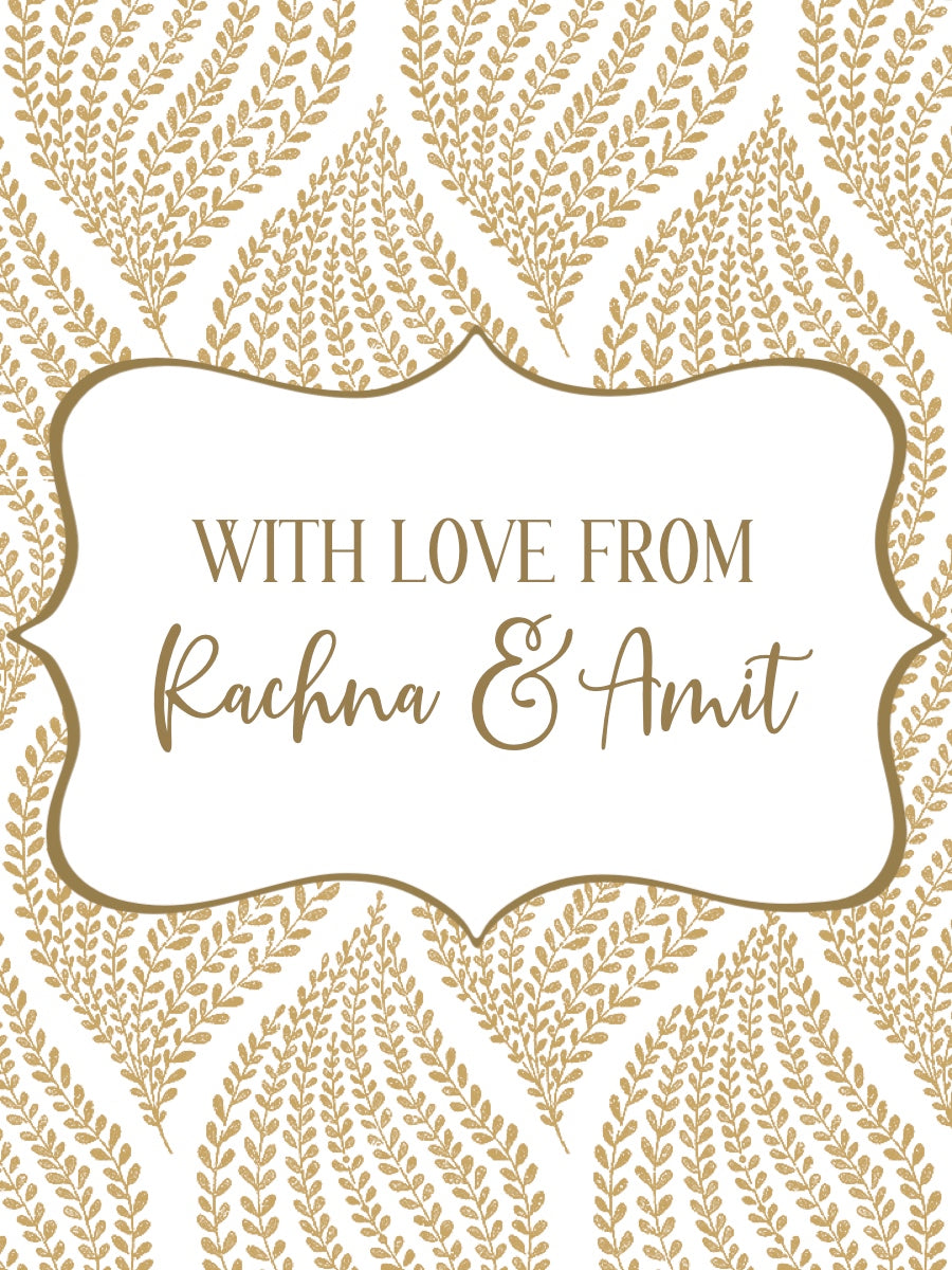 A personalized sribbon tag with floral patterns