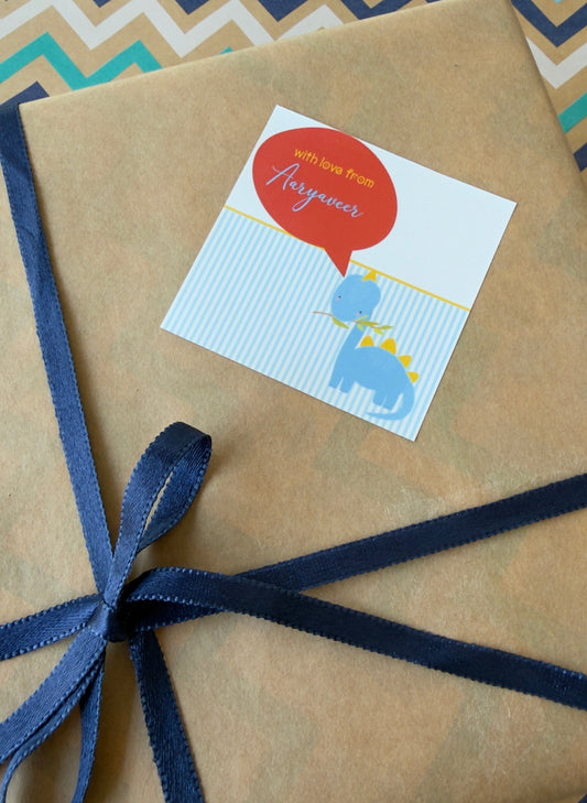 Gift label with dinosaur design