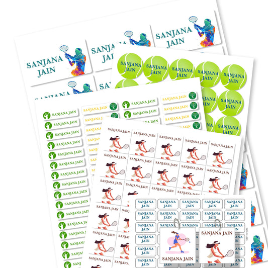 Details of Mixed pack of tennis girls labels with different shapes and sizes