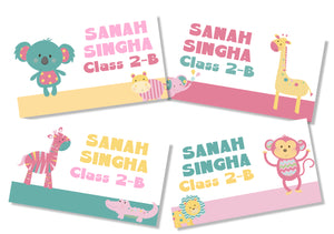 animal safari themed school book name labels in soft pastel girl colours