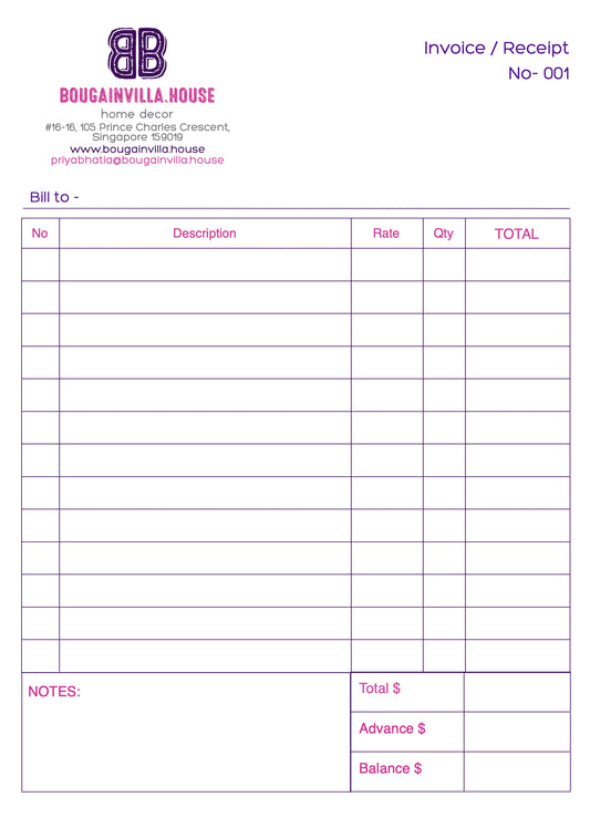 Customised Bill Book