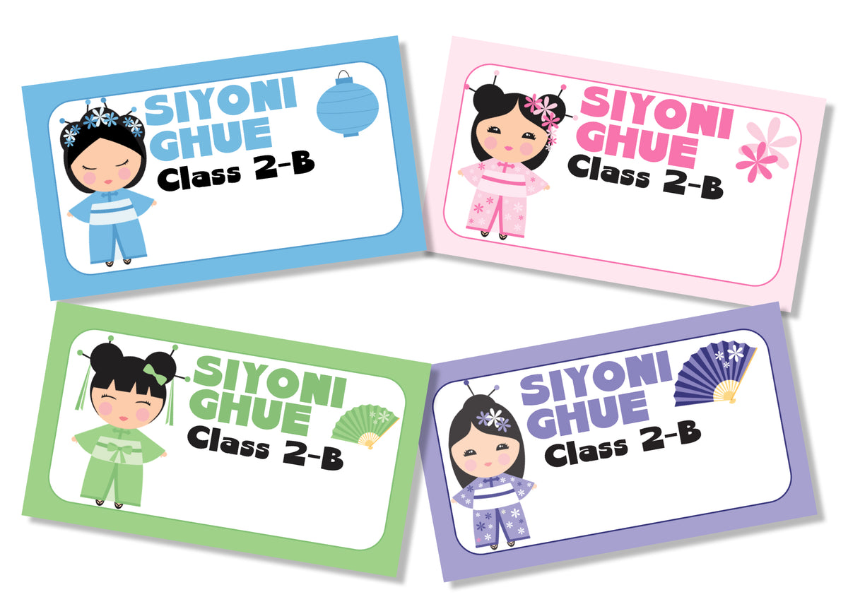 Personalised School Book Labels - Kokeshi Dolls