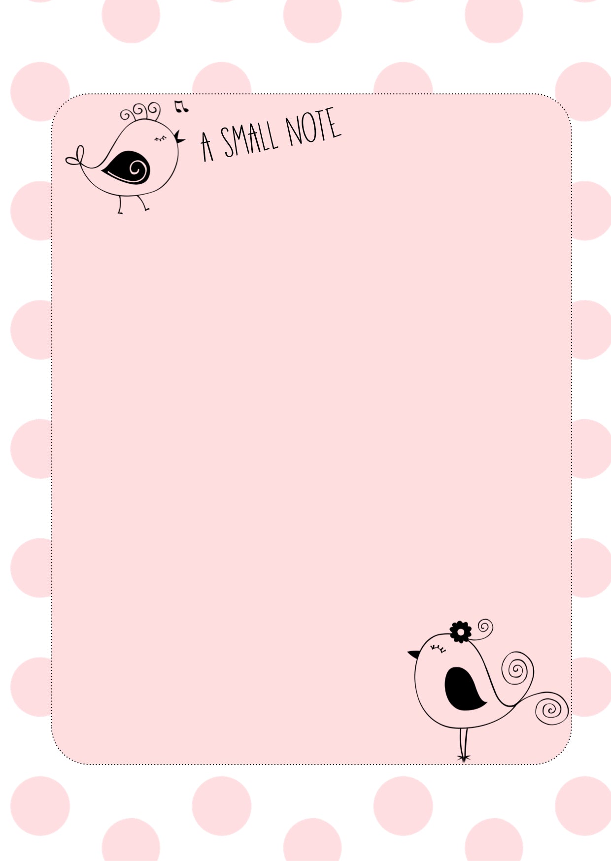 pastel pink with polka dots and cute bird sketches note pad