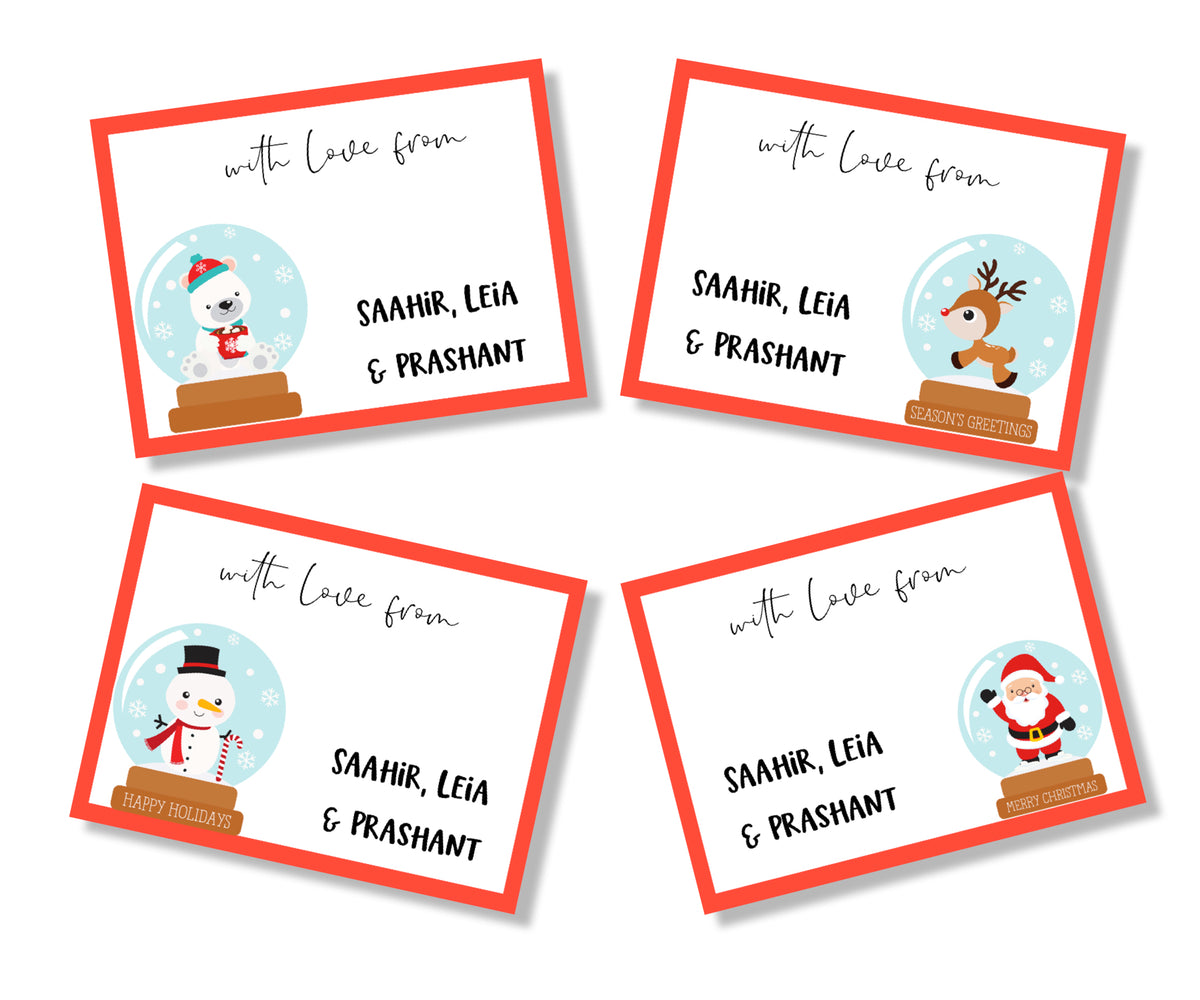 set of 4 xmas christmas cards with snow globes