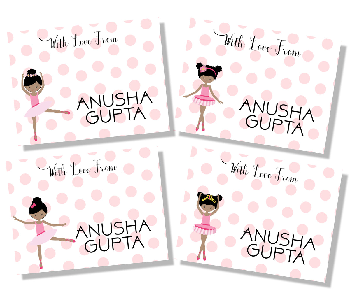 Ballerina design pink polka dots personalised Gift labels for girls from label Shabel