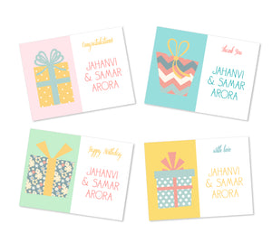 set of 4 gift labels with wrapped gifts designs in pastel hues labelshabel