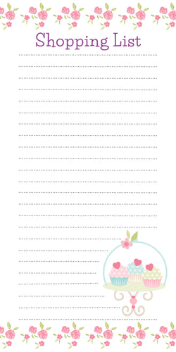 Shopping list pad with cupcake stand illustration