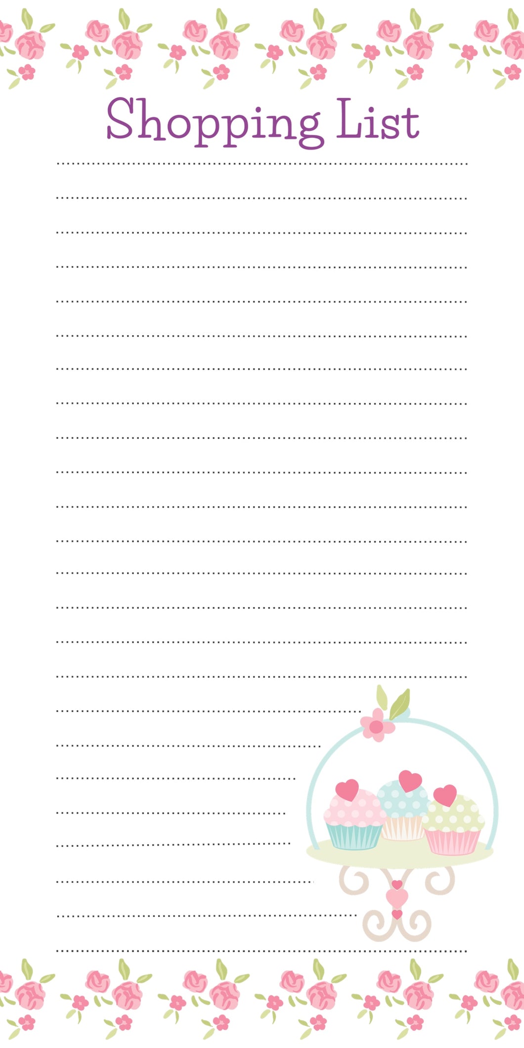 Shopping list pad with cupcake stand illustration