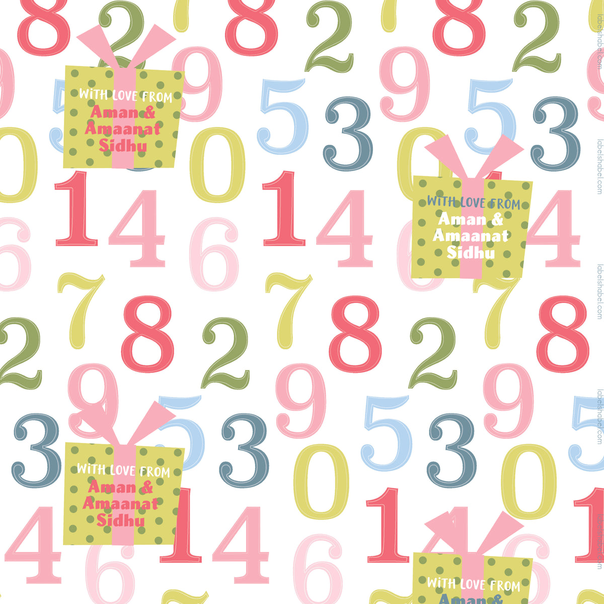 Personalised Wrapping Papers Numbers Game/ Label Shabel Labelshabel