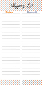 Shopping list with separate section for groceries and household items label shabel