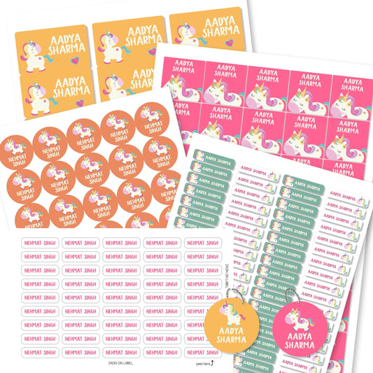 Waterproof name label mixed pack for kids - bottles, tiffins, books and bag tag in one theme