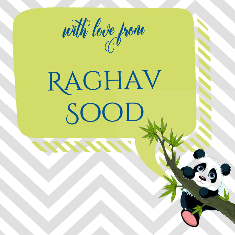 Gift label for kids with a panda on a tree twig design on a grey chevron background