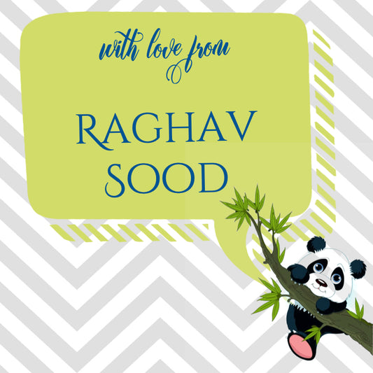 Gift label for kids with a panda on a tree twig design on a grey chevron background