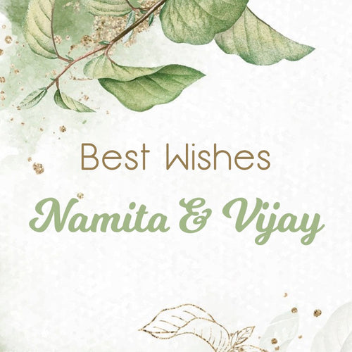Gift label with leaves in top left corner and name in the centre
