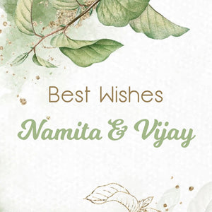 Gift label with leaves in top left corner and name in the centre
