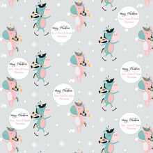 dancing unicorns on a grey backgorund with a few snow flakes