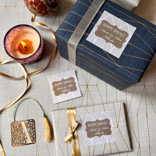 Beige and white diwali greeting gift label personalised