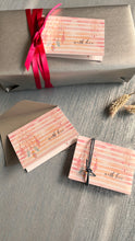 folded gift tags pink stripes with dreamcatcher design with name personalised inside on silver blue background 