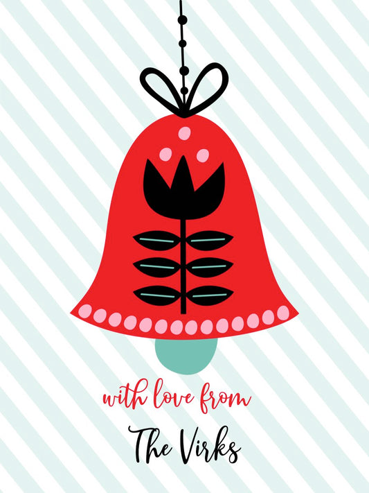 Ribbon tags with 'Holiday Bells' design