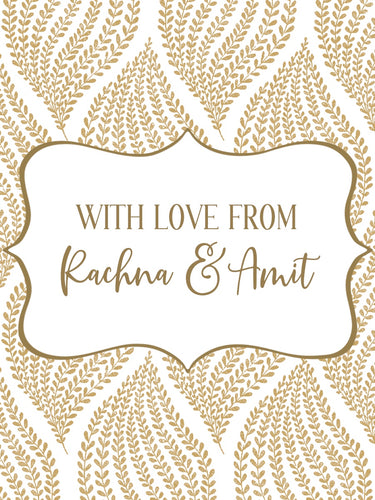 A personalized sribbon tag with floral patterns 