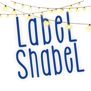 Label shabel logo in blue with a string of fairy lights around it for diwali