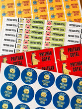 Collection of school name stickers with cute monsters theme