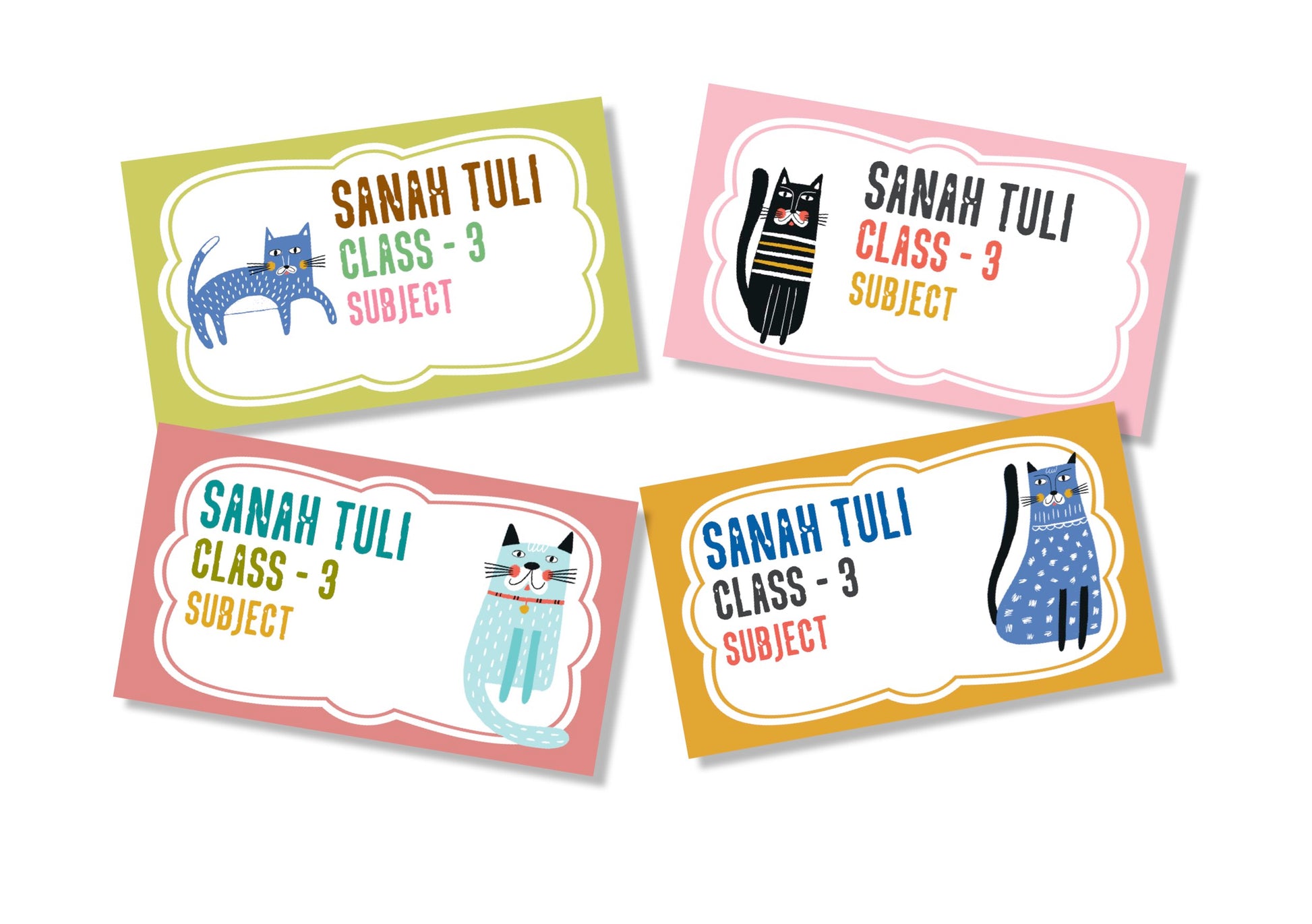 Personalised School Book Labels - Meow