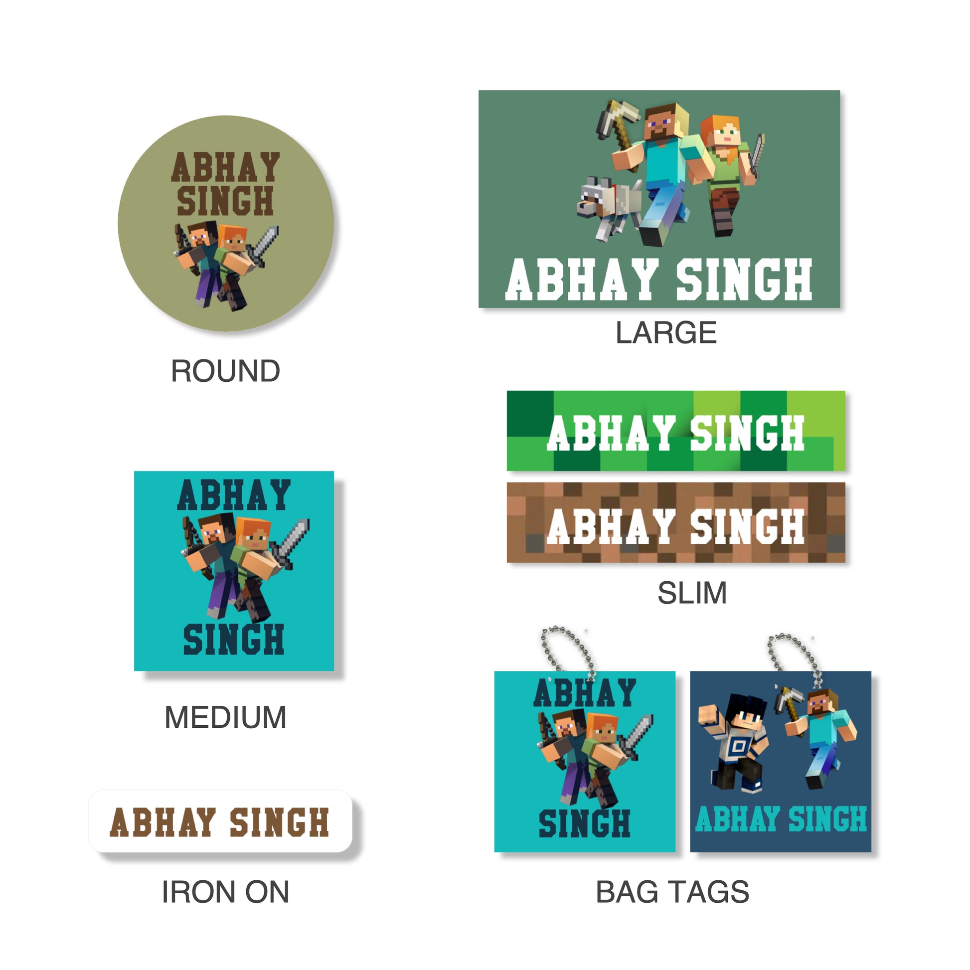 Mixed Pack Personalised Name Labels - Minecraft