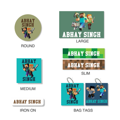 Mixed Pack Personalised Name Labels - Minecraft