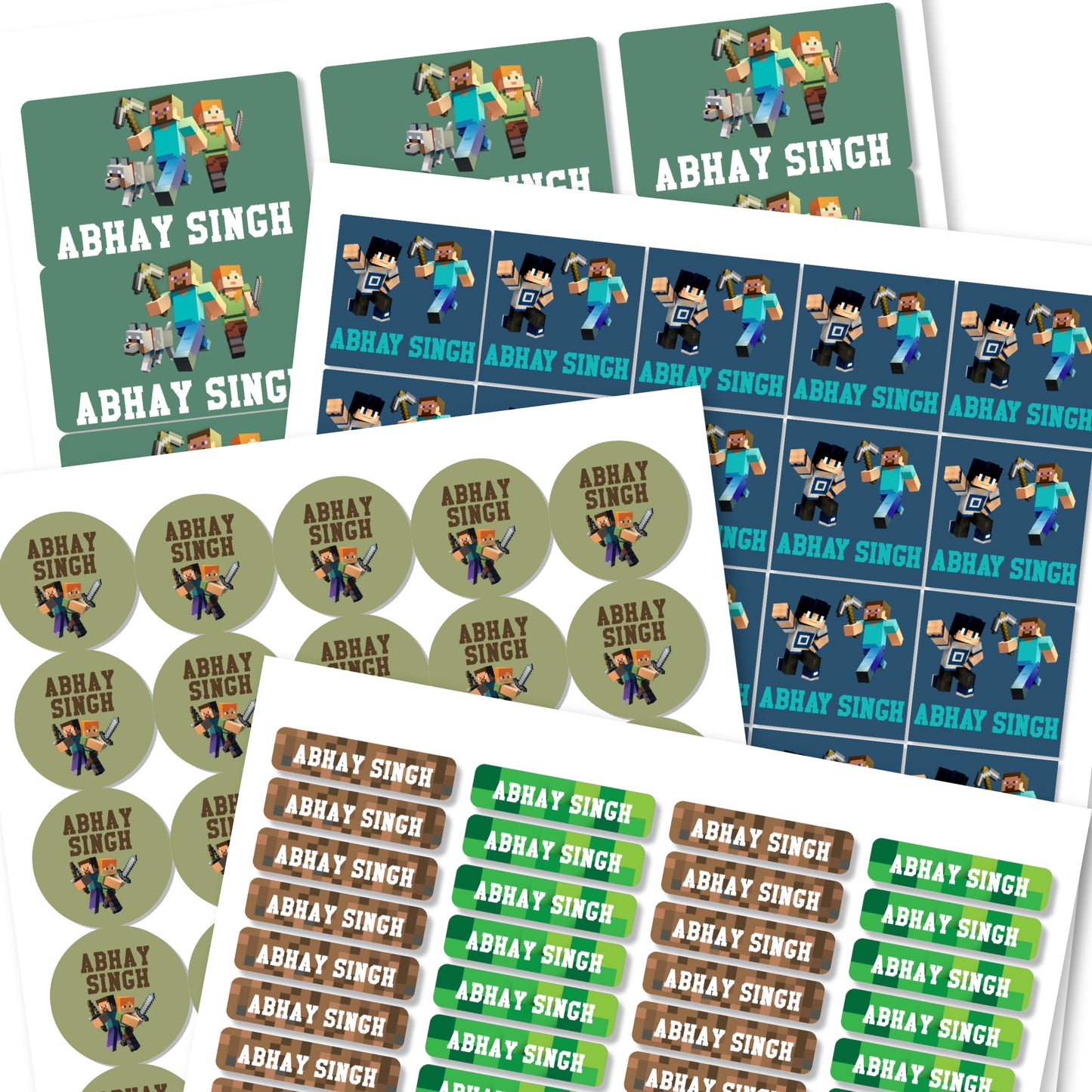 Mixed Pack Personalised Name Labels - Minecraft