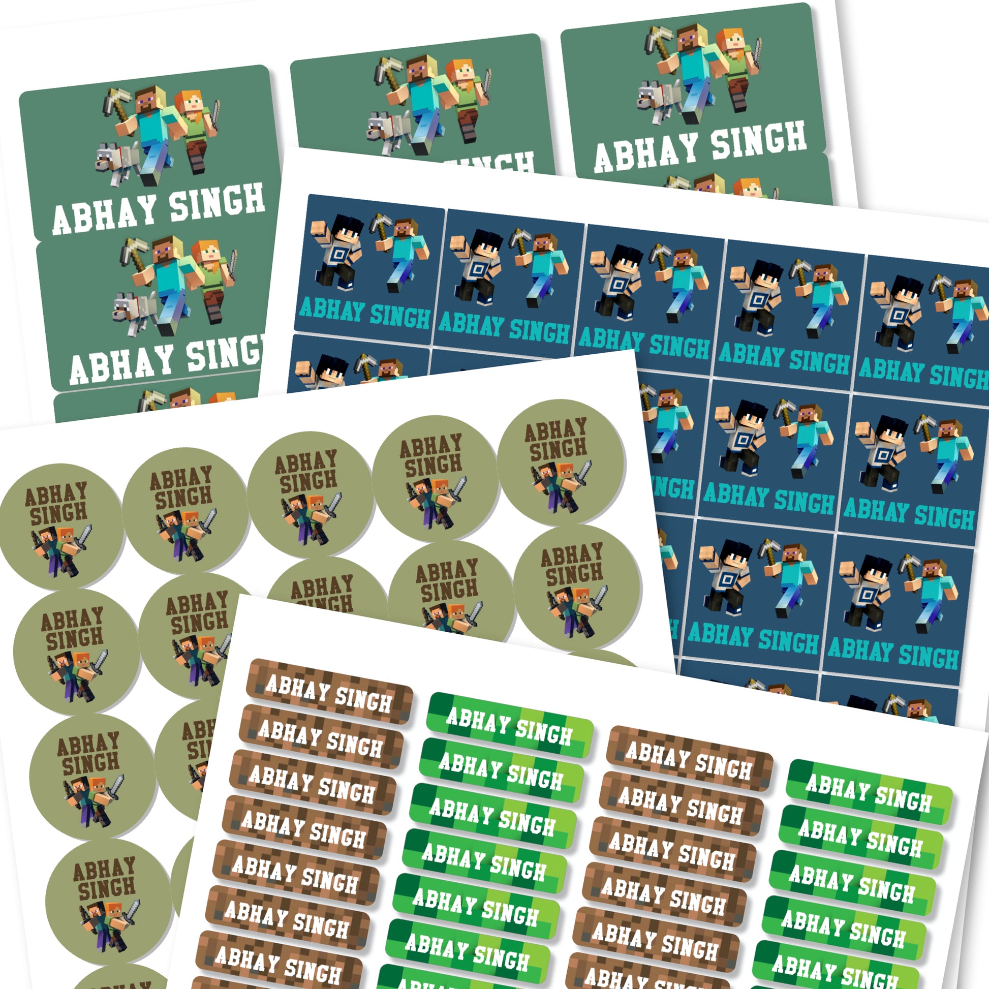 Mixed Pack Personalised Name Labels - Minecraft