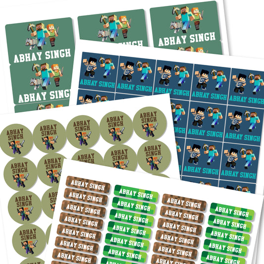 Mixed Pack Personalised Name Labels - Minecraft