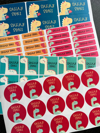waterproof school name stickers with cute girl dinosaur themes