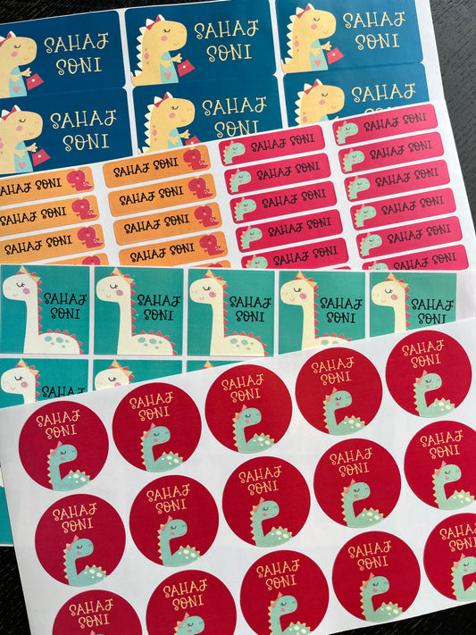 waterproof school name stickers with cute girl dinosaur themes