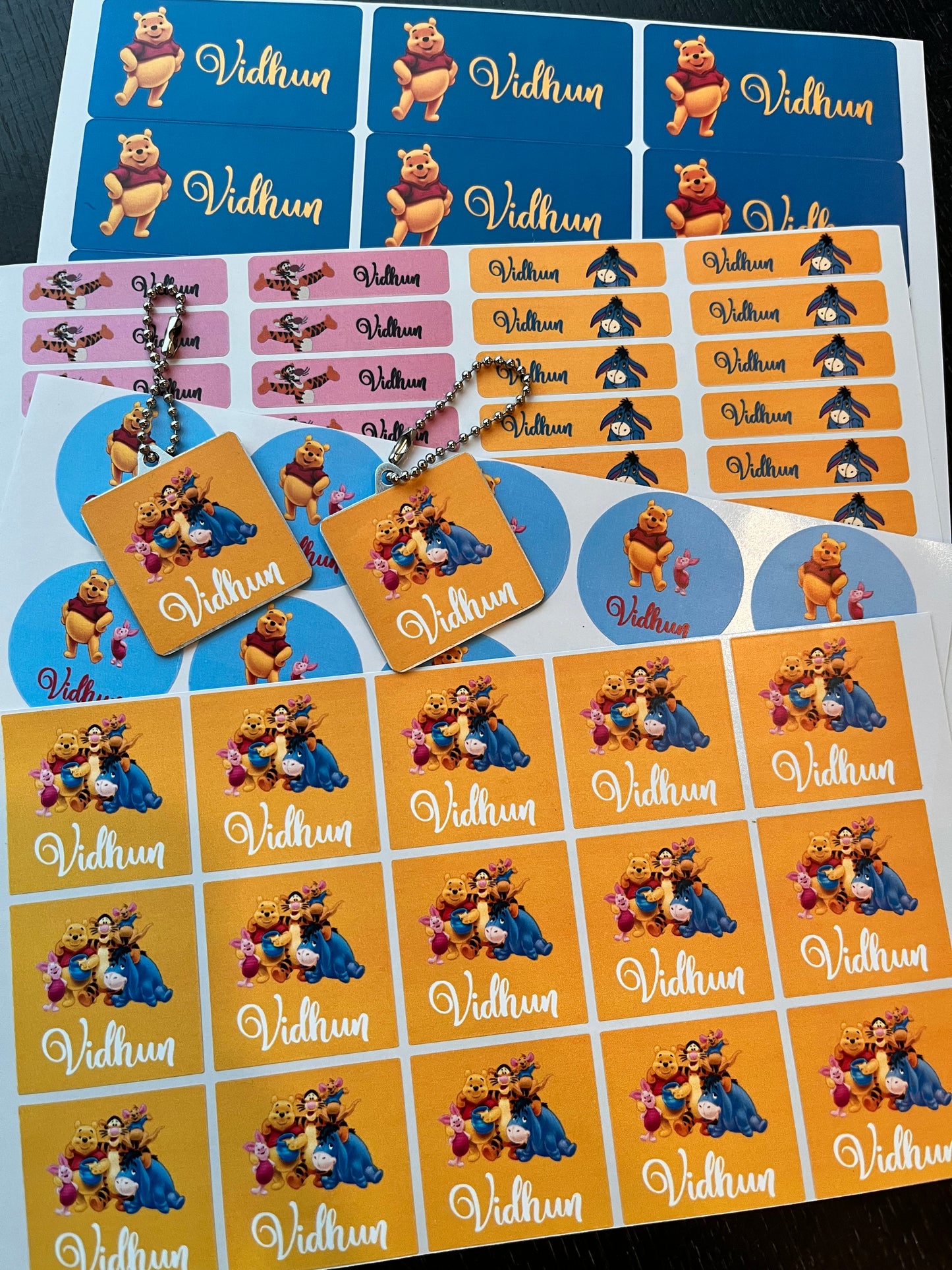 waterproof school name sticker sin winnie pooh design with personalised name