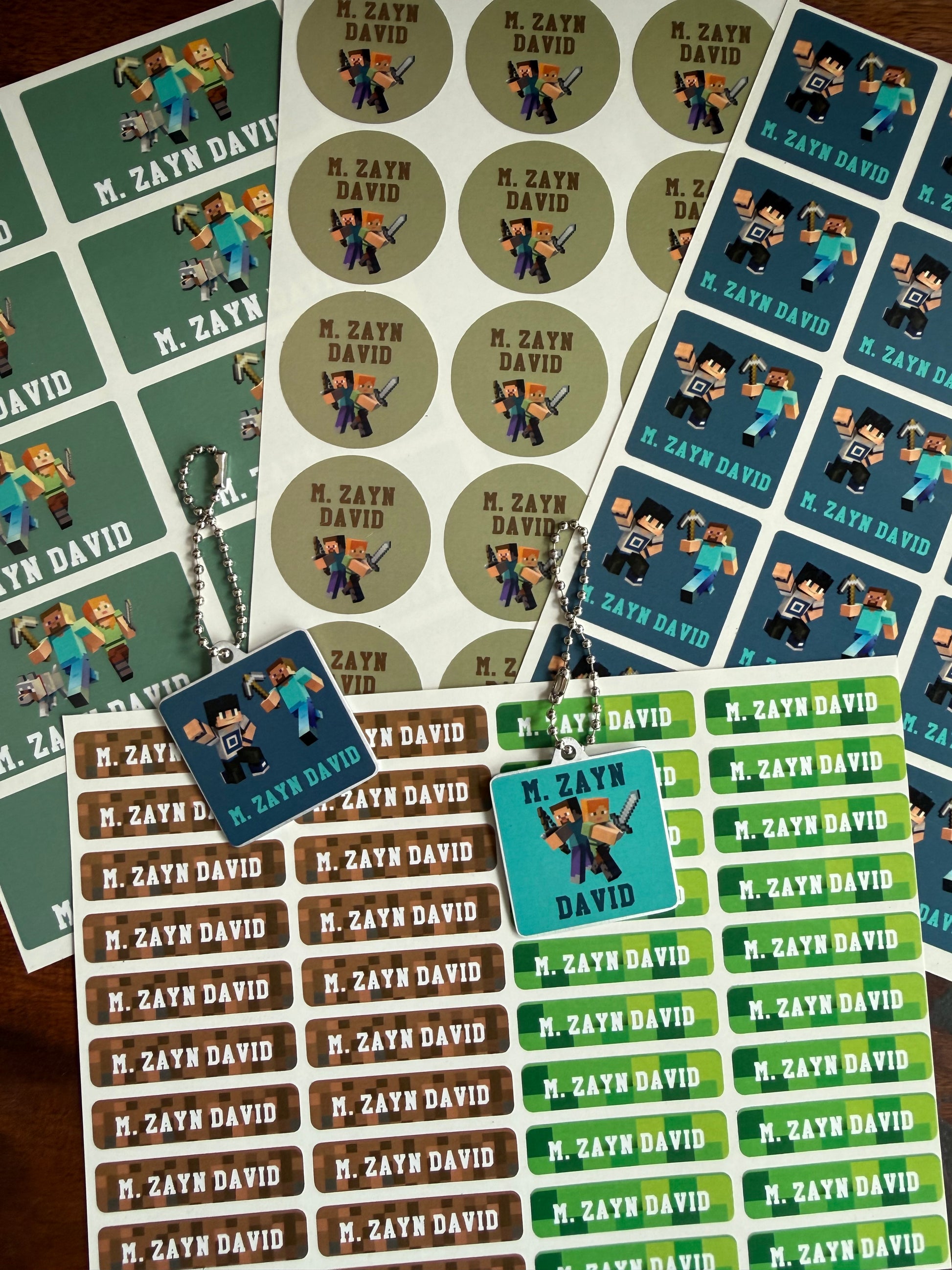 waterproof name labels for school with minecraft characters and colour theme