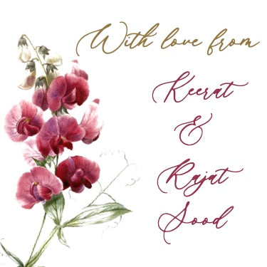A gift label featuring a floral design with text in a cursive font.