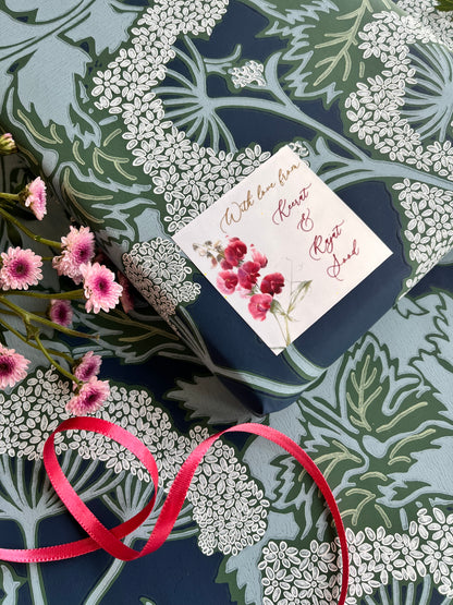 Sweet pea flowers themed gift label with cursive font