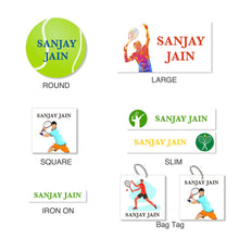 Details of Mixed pack of tennis boys labels with different shapes and sizes