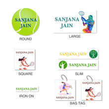 Details of Mixed pack of tennis girls labels with different shapes and sizes