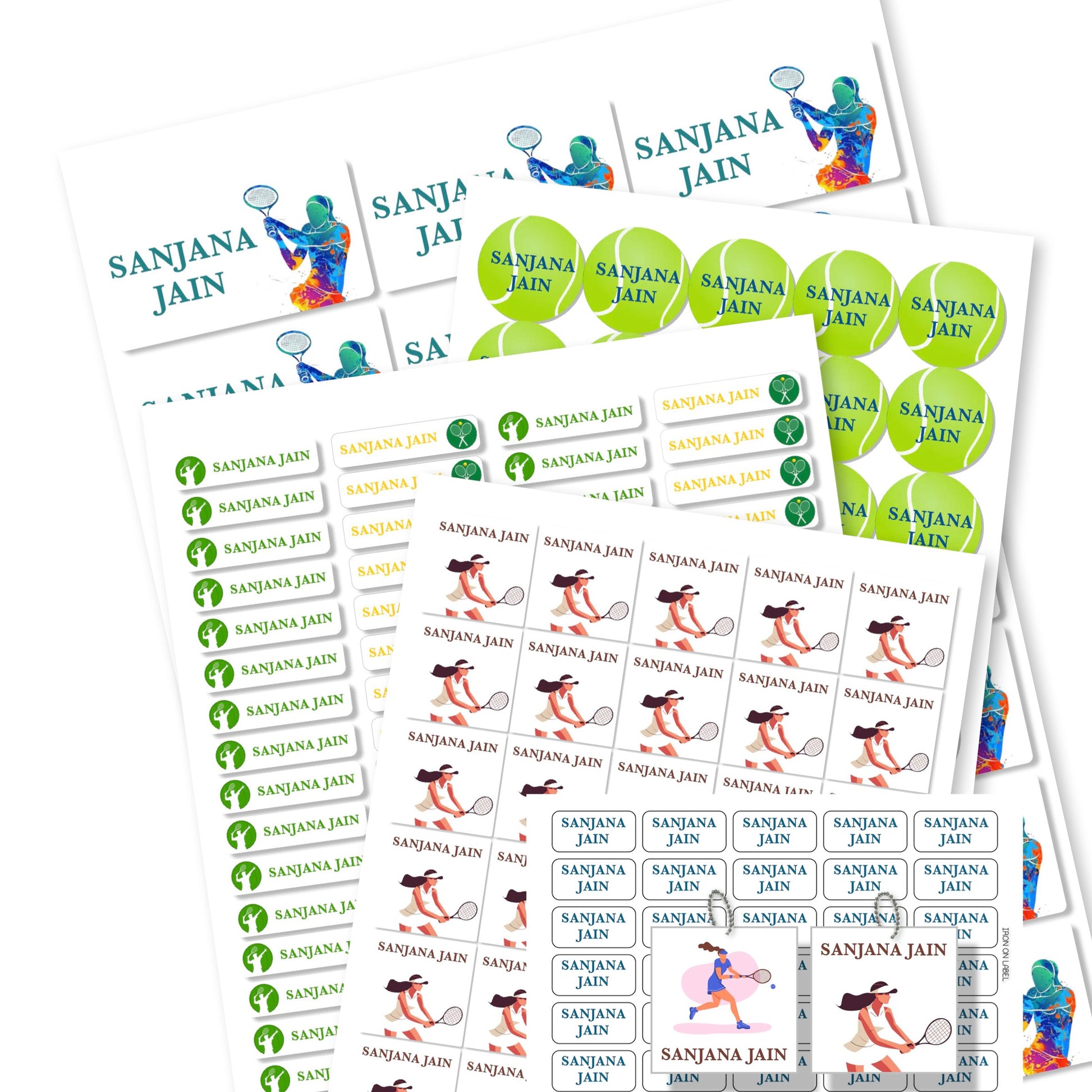 Details of Mixed pack of tennis girls labels with different shapes and sizes