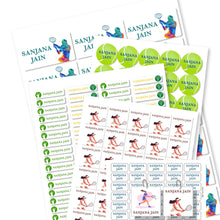 Details of Mixed pack of tennis girls labels with different shapes and sizes