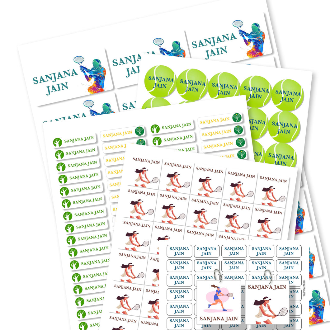 Details of Mixed pack of tennis girls labels with different shapes and sizes