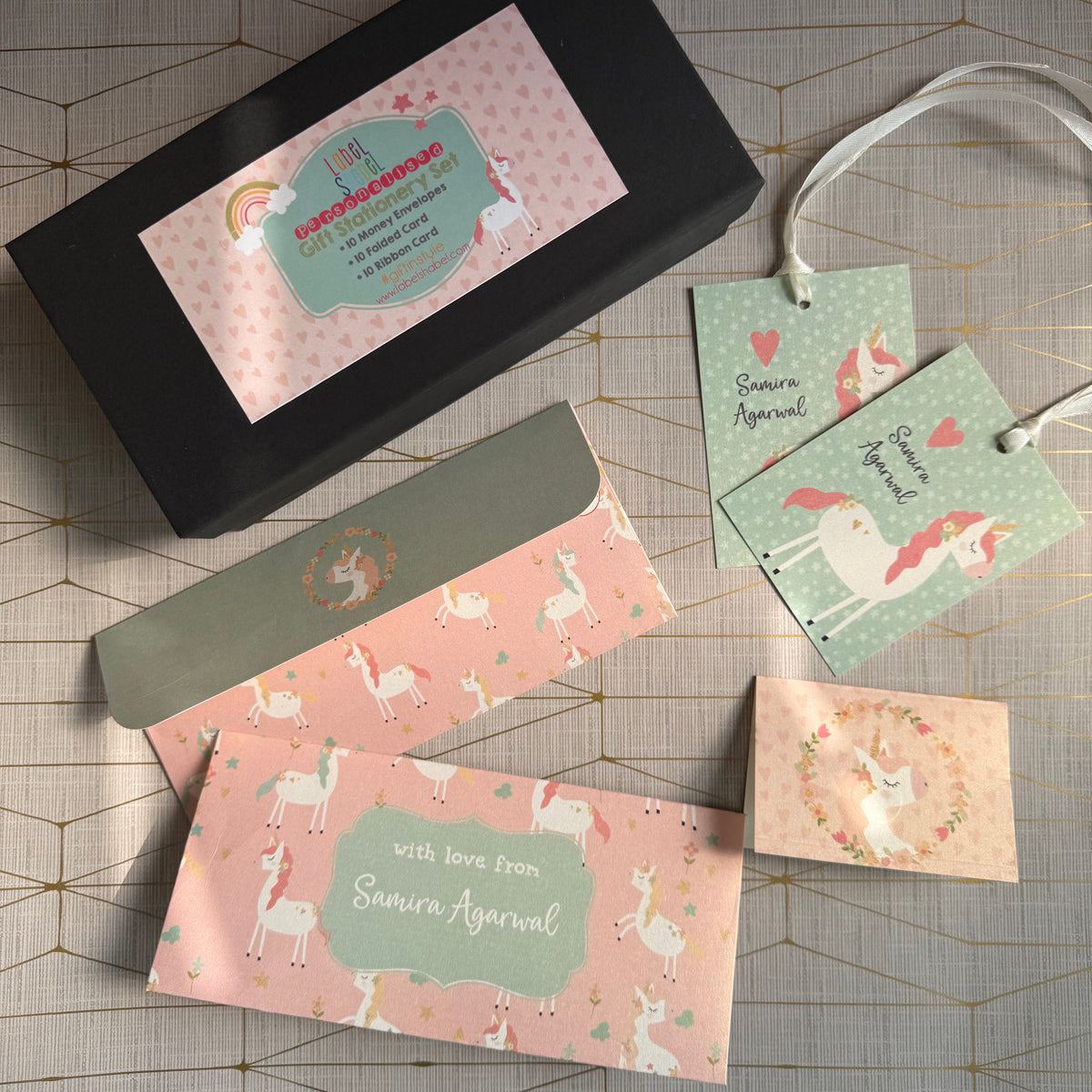 assorted stationery for kids with unicorn design