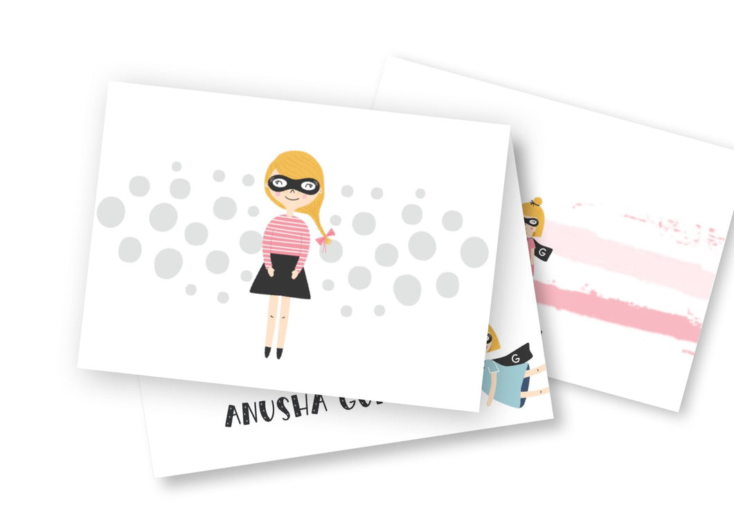 gift tag with a cute girl on a polka dot back ground with a name personalised inside