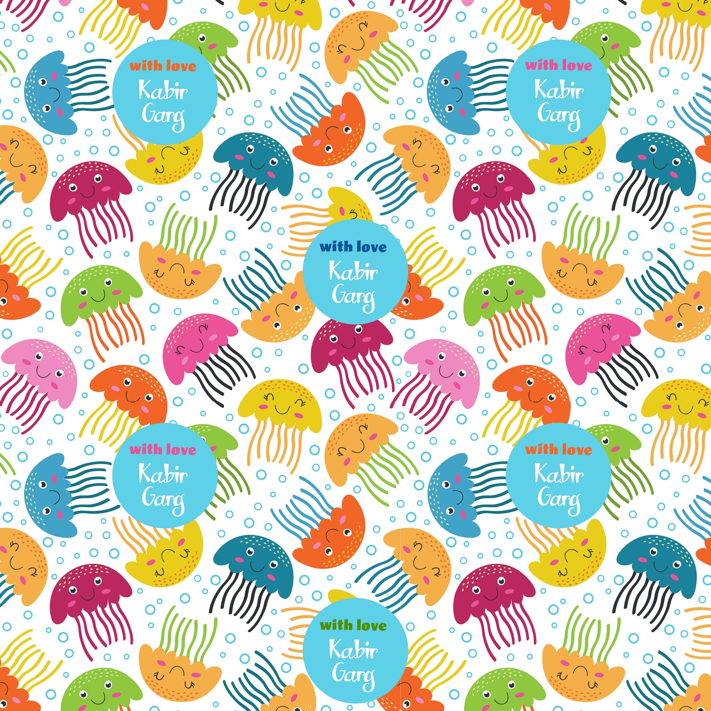 cute colourful jellyfish with round blue circles with name