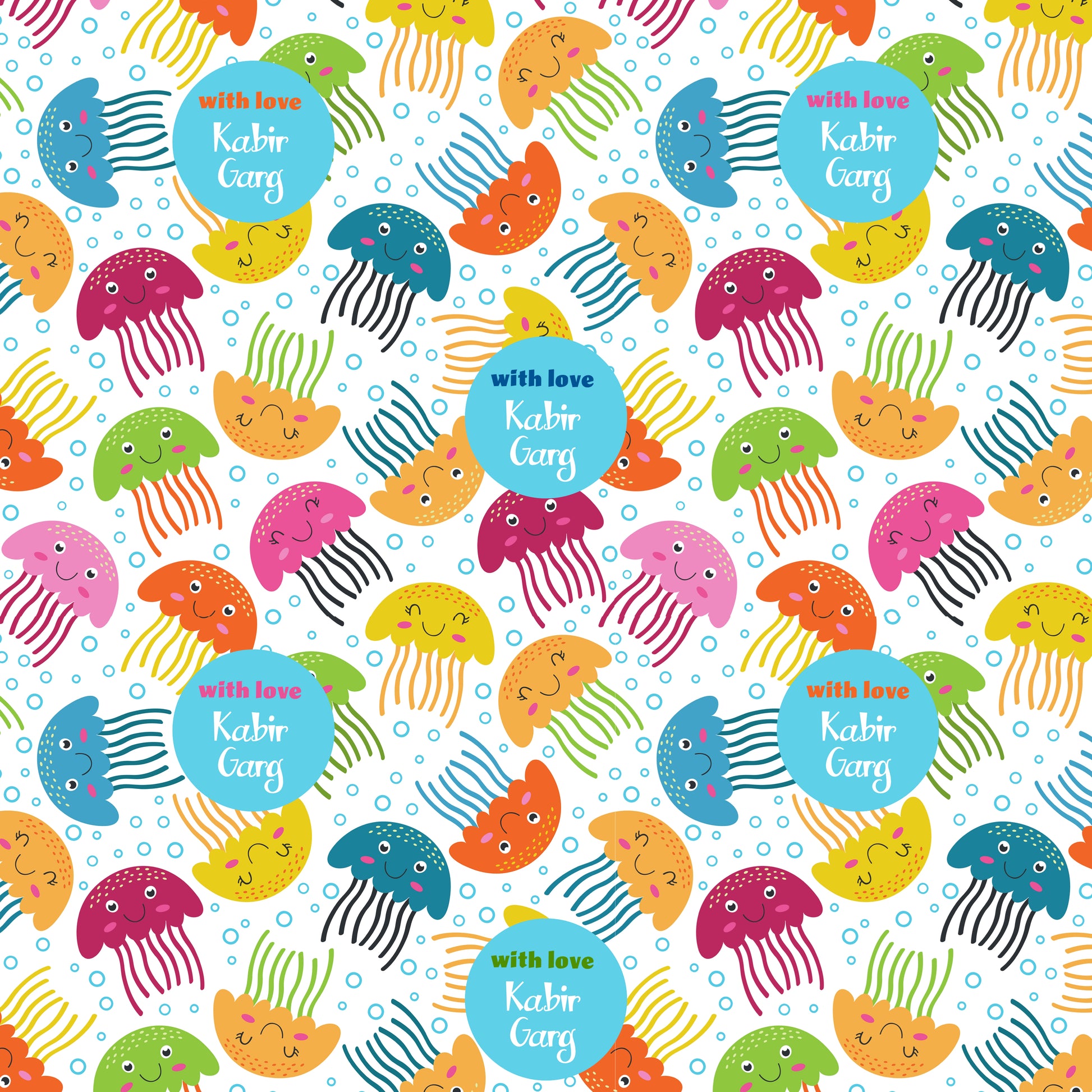 cute colourful jellyfish with round blue circles with name