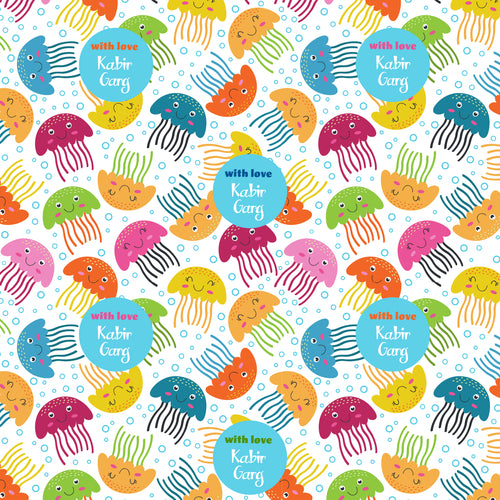cute colourful jellyfish with round blue circles with name