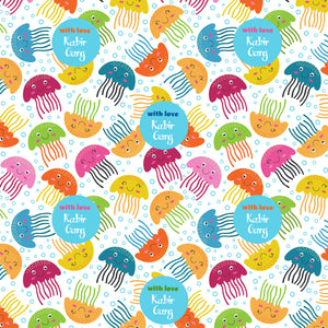 cute colourful jellyfish with round blue circles with name