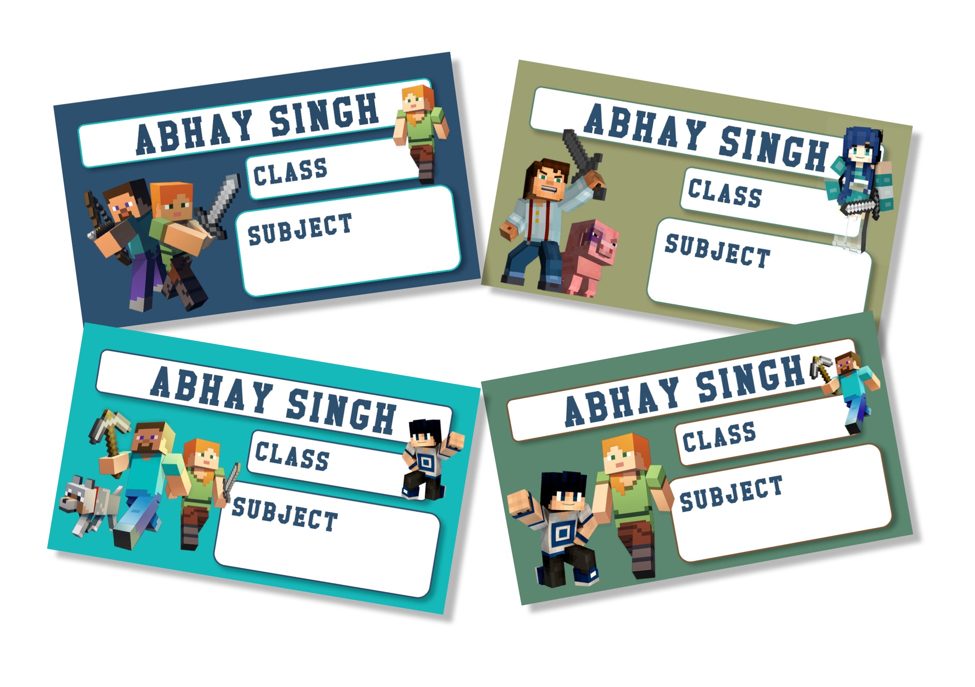 Personalised School Book Labels - Minecraft